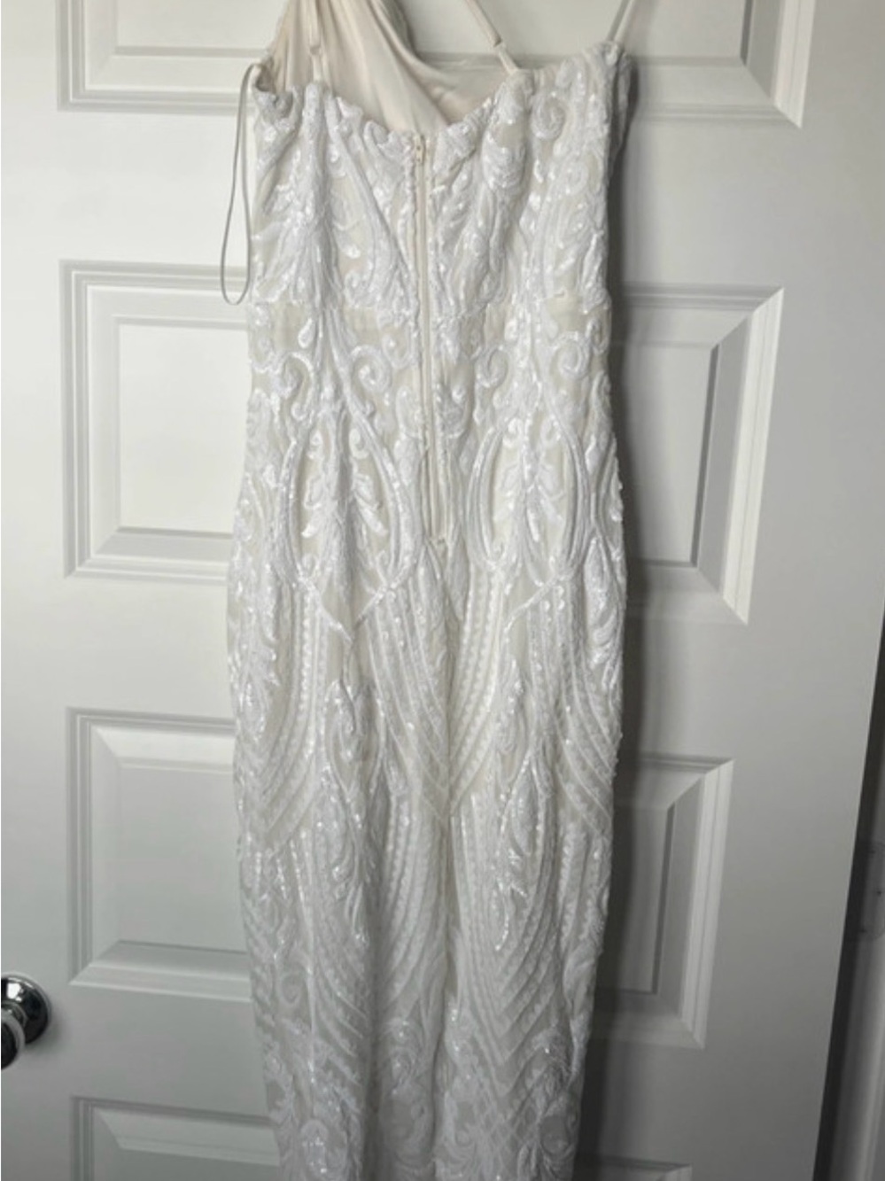Windsor White Strapless Beaded Evening Dress
